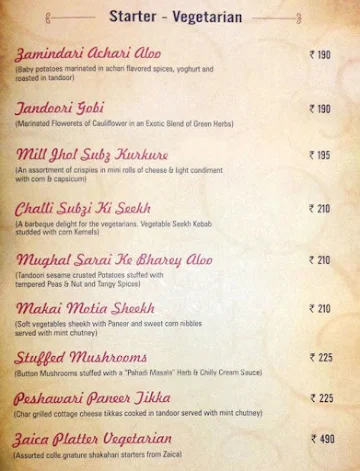 Zaica Dine & Wine menu 