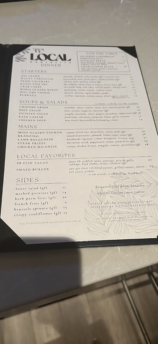 Local gluten-free menu