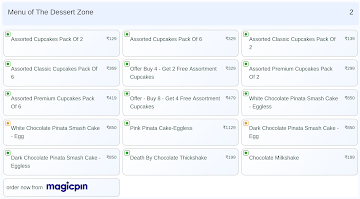 The Dessert Zone menu 