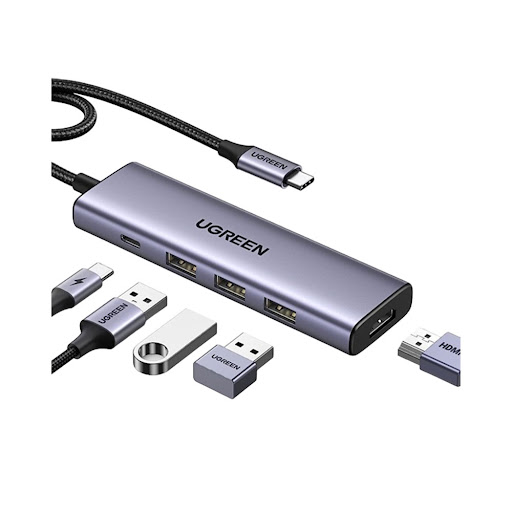 Bộ chia/ Hub Ugreen USB-C 5 in 1 sang USB-C+3*USB 3.0+HDMI hỗ trợ 4K (15596)