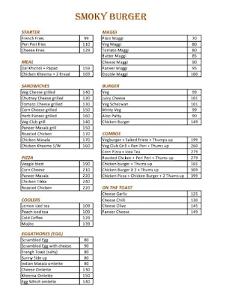 Smokey Burgers menu 