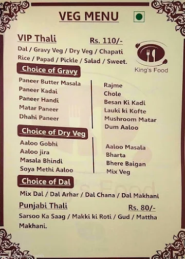King's Food menu 