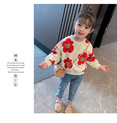 Title 15, New Girls Flower Bear T-shirt Bottoming Shirt T...