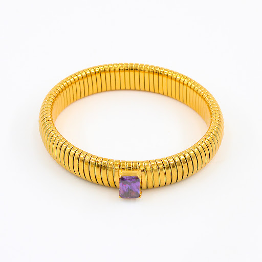Title 7, Titanium Steel Square Zircon INS18K Gold Bracel...