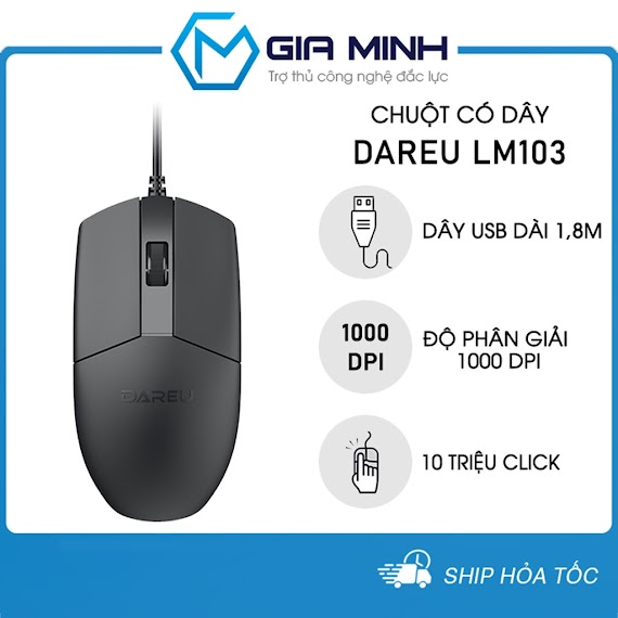 Chuột Máy Tính Có Dây Dareu Lm103 - Dành Cho Văn Phòng - Giá Rẻ - Hàng Chính Hãng - Bảo Hành 24 Tháng