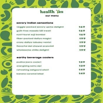 Healthy Yes menu 