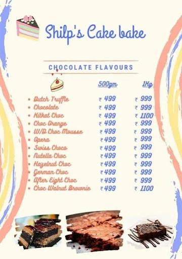 Shilp's Cake Bake menu 