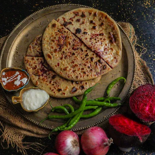 Beetroot, Citrus Onion Paratha [1 Piece] + Dal Makhani & Curd