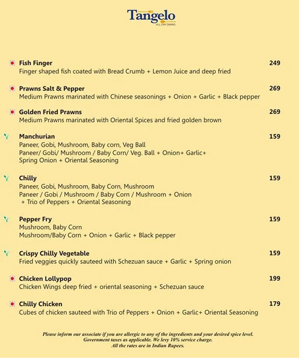 TANGELO & K CAFE menu 