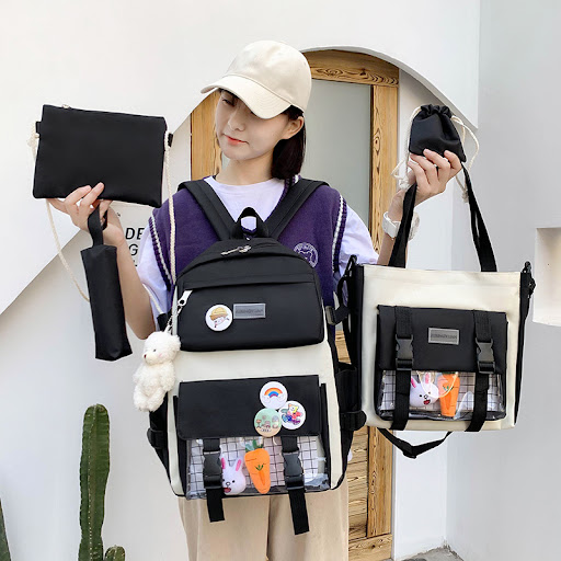 Title 5, Korean Student Backpack Campus Japanese Harajuk...