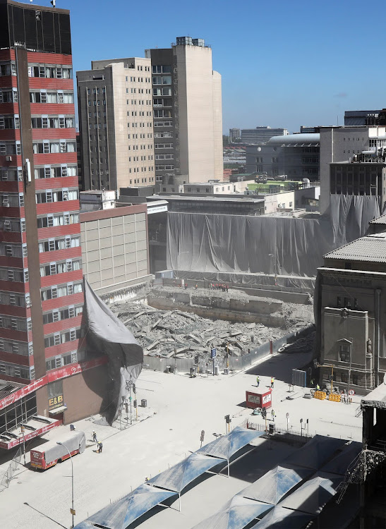 The site where the Bank of Lisbon building was demolished in Johannesburg on Sunday morning.