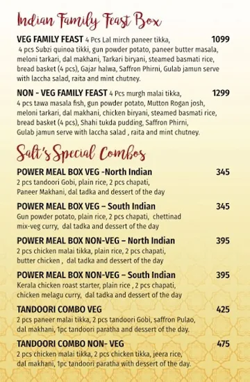 Salt - Indian Restaurant Bar & Grill menu 