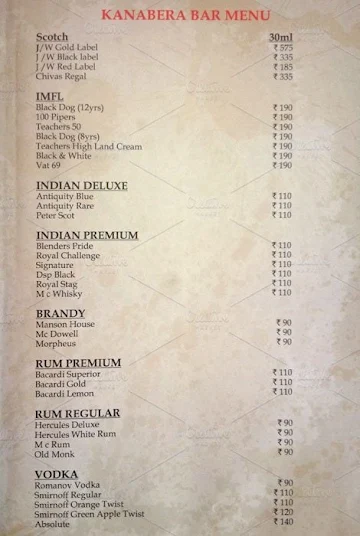 Ignite - Chairman's Jade Club & Resort menu 