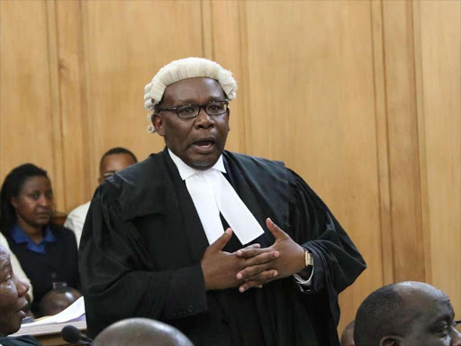 AG Githu Muigai making submissions at the court. FILE
