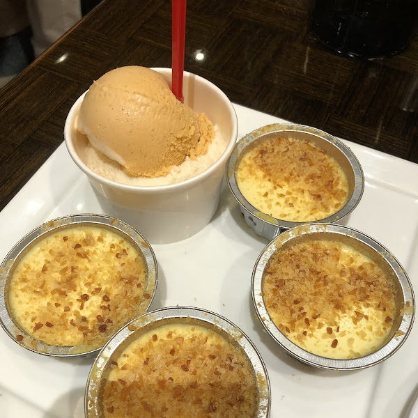 Tiny creme brulee and thai tea ice cream