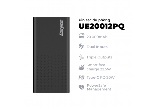 Sạc dự phòng Energizer 20,000mAh /3.7V Li-Polymer - UE20012PQBK