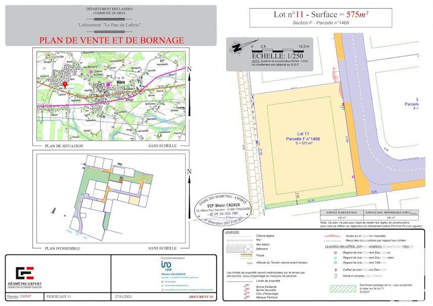 Vente terrain  575 m² à Hinx (40180), 76 000 €