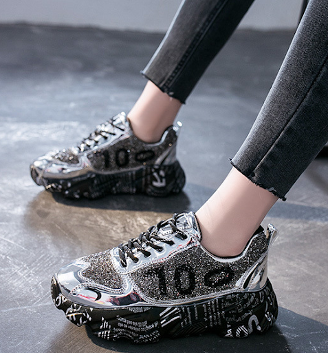 Title 5, Women Chunky Sneakers Platform Shining Fashion ...