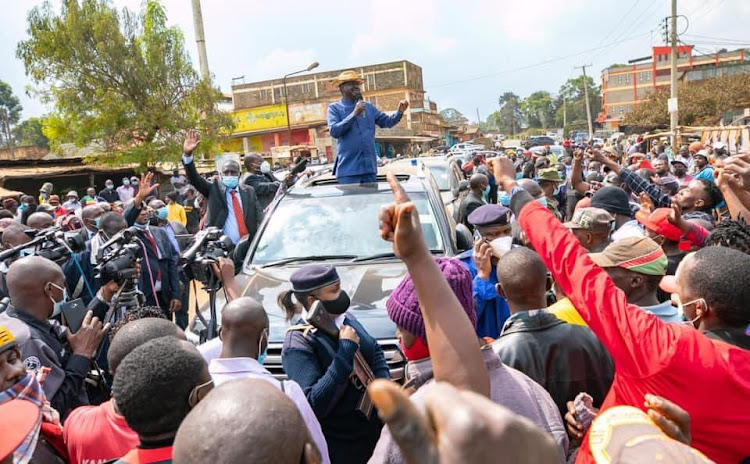 Raila Odinga during a visit to Kiambu County on September 15, 2021.