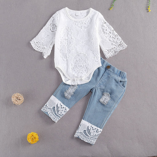 Title 5, New Lace Half Sleeve Romper Ripped Denim Trouse...