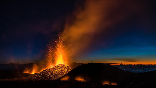 Molten lava erupts from the Piton de la Fournaise, one of the world's most active volcanoes, on the French Indian Ocean Reunion Island.