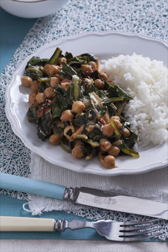 Coconut, spinach and chickpea stew.