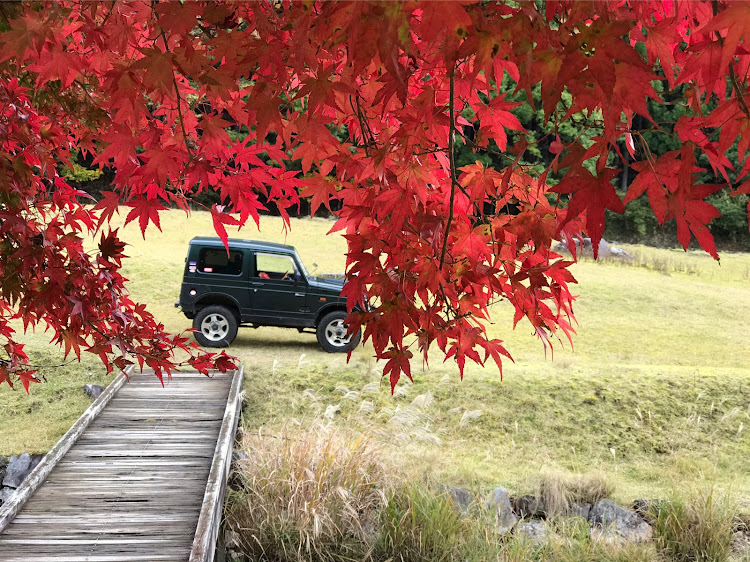 ジムニーの紅葉と愛車・ジムニー女子・ジムニー・jimny・林道ドライブに関するカスタム事例の投稿画像1枚目