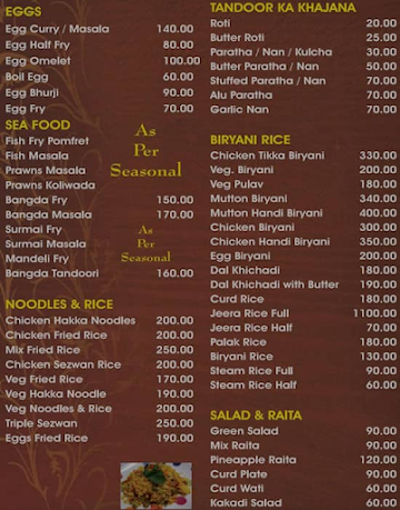 Vijay Sweets menu 