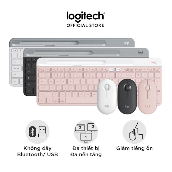 [Mã Elbau5 Giảm 5% Đơn 500K] Combo Chuột Phím Không Dây Bluetooth Và Usb Logitech K580 & M350 - Yên Tĩnh, Đa Thiết Bị