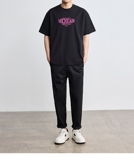 Title 7, Contrast Color Letter Printing Cotton Short Sle...