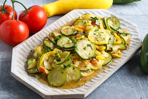 A platter of Squash Stir-Fry. 