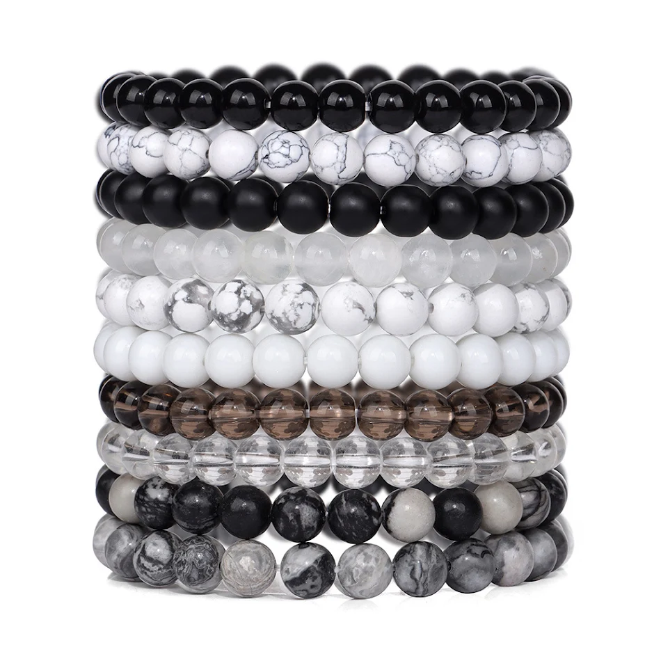Pulseira Masculina Retrô com Contas de Pedra Natural de 8mm Estilo vintage e elegância combinados para um visual autêntico e charmoso.