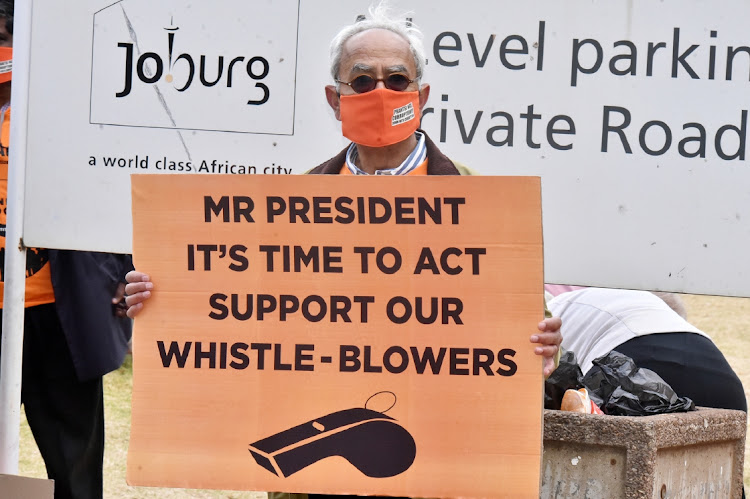 The Active Citizen Movement protest outside the Judicial Commission of Inquiry into State Capture venue in Johannesburg calling for the protection of whistleblowers. The writer argues that SA’s whistleblower protection regime is too restrictive. It protects certain disclosures only, leaving many whistleblowers unprotected.