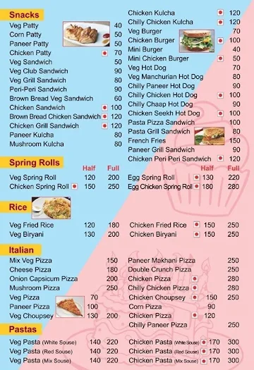 The Baking paradise menu 