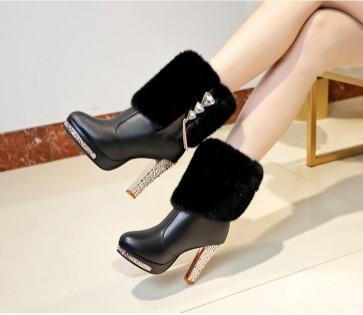 Title 2, Womens Thick Heel Round Toe Short Tube Martin ...