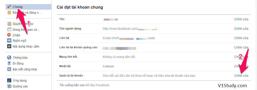 Chọn Chung trong menu bên trái, sau đó nhìn sang bên phải nhấn nút Chỉnh sửa trong phần Quản lý tài khoản