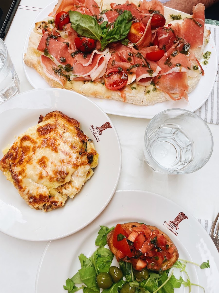 gluten free lasagna and bruschetta