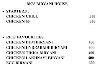 Bk's Biryani House menu 1