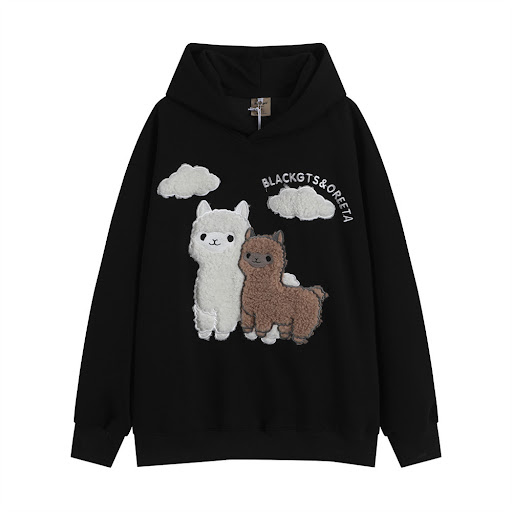 Title 2, Cartoon Alpaca Embroidered Hooded Sweater for M...