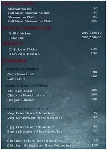 Shau Arabian Point menu 
