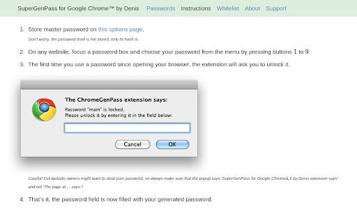 SuperGenPass for Google Chrome™ by Denis