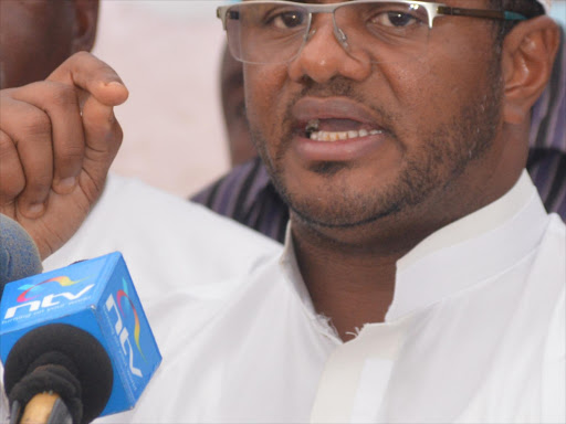 A file photo of Wiper secretary general Hassan Omar during a press conference outside his office in Mombasa. /JOHN CHESOLI