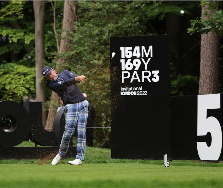 England's Ian Poulter of team Majesticks tees off on the 5th during the first round of the inaugural LIV Golf Invitational tournament at Centurion Club