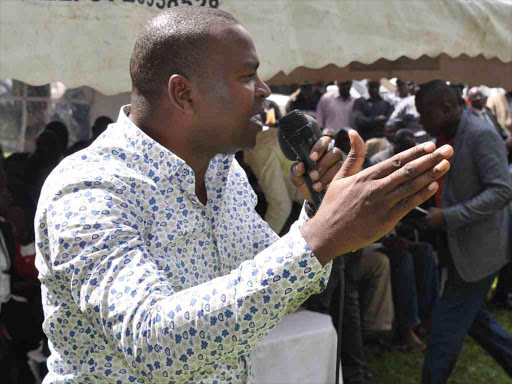 ODM national youth chairman Rashid Mohammed in Butali- Malava during the funds drive of the Late Soita Shitanda's family on Saturday. PHOTO/SAMUEL SIMITI