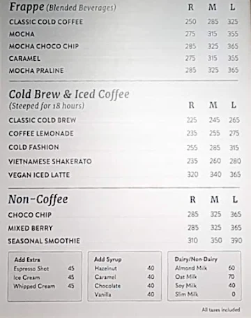 Third Wave Coffee menu 