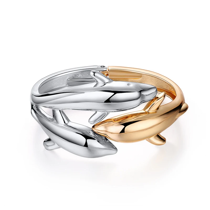 Bracelet Printemps Dauphin Double Bloc de Couleur Bijou Ajustable Élégant Idéal comme Cadeau pour Femme