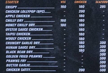 Bombay Charcoal menu 