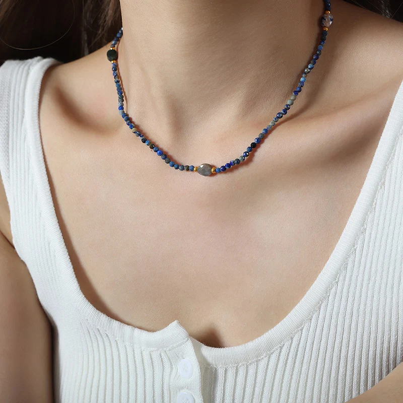 Title 1, Collier bohème en perles de pierre naturelle bl...