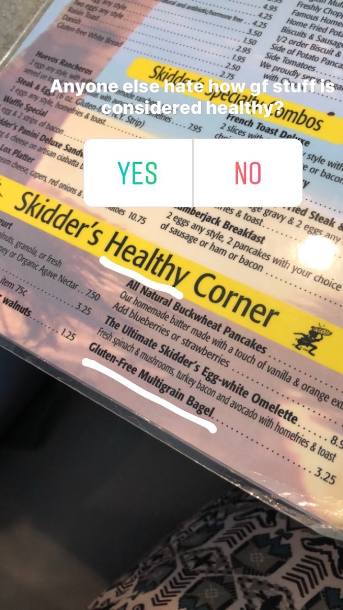 Be careful, because although they carry gluten free options, I think they use the same toaster (not a dedicated toaster). I ended up having eggs and bacon (taste: 3/5).