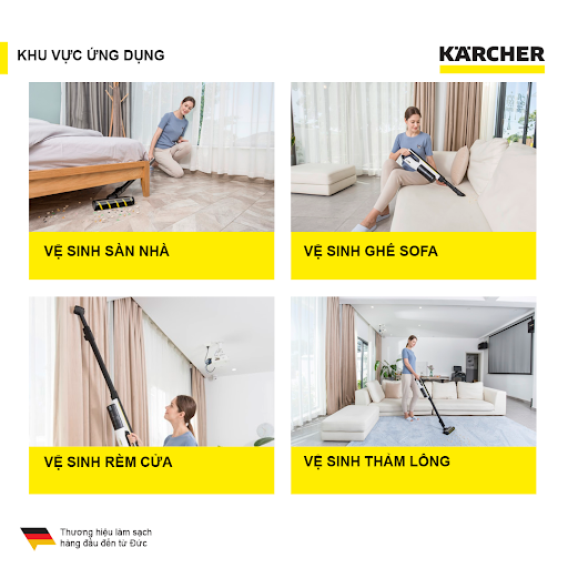 Máy hút bụi cầm tay Karcher VC 4s, Máy hút bụi dùng pin 18V Lithium-ion có 3 mức độ điều chỉnh, hoạt động tối đa 60p, độ ồn thấp